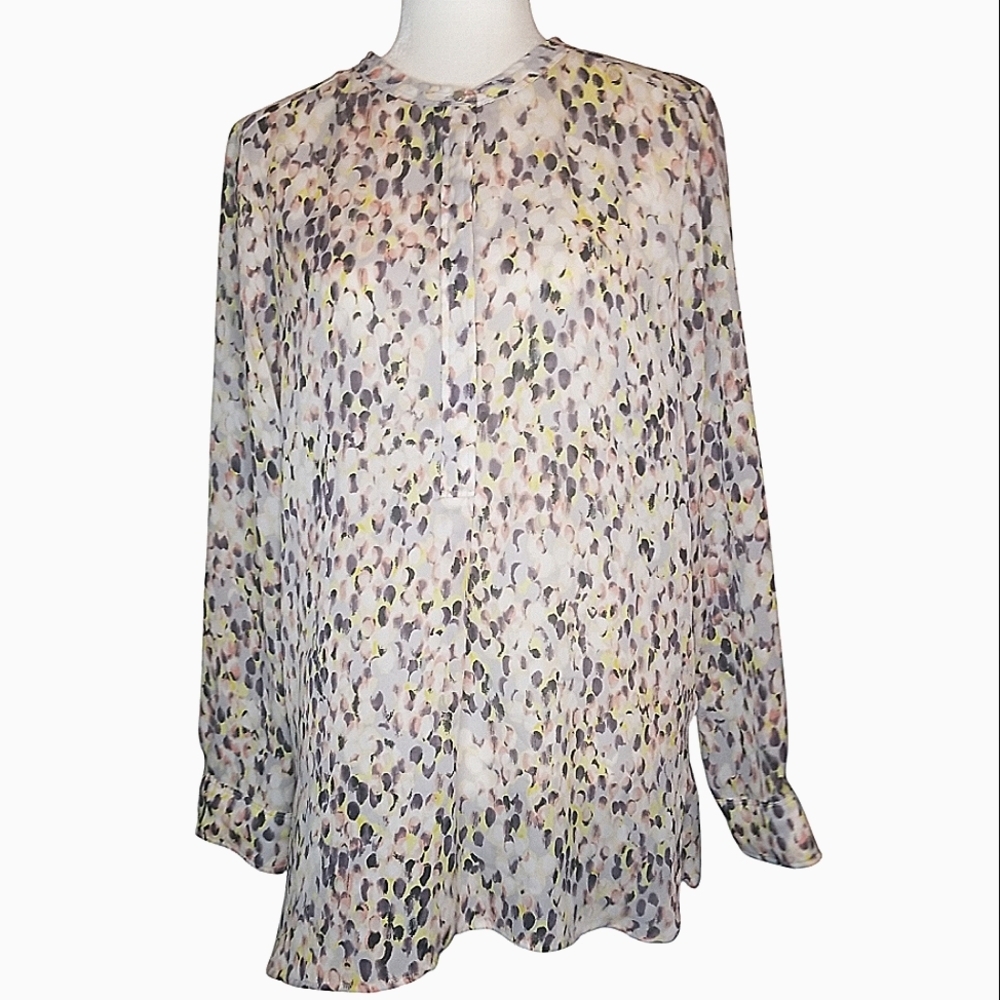 Liz Claiborne Multicolor Patterned Blouse - White, Black, Yellow